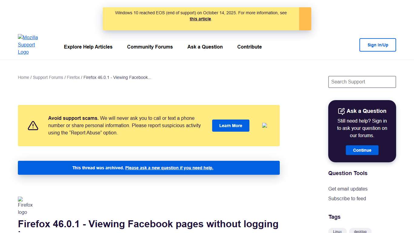 Firefox 46.0.1 - Viewing Facebook pages without logging in | Firefox Support Forum | Mozilla Support